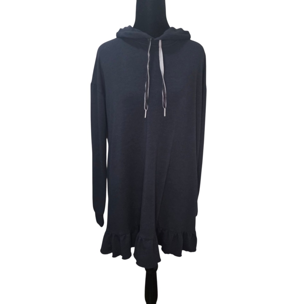 Matilda Jane Hoodie Dress Women M Ruffle Hem Navy Long Sleeve Casual Comfy Tunic